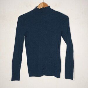 St. John Teal Mock Neck Zip Santana Knit Sweater Top Small S
